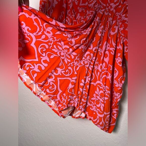 Aakaa orange and pink flowy romper 🌺 cover-up 🌺 excellent condition 🌺 small - Picture 4 of 9